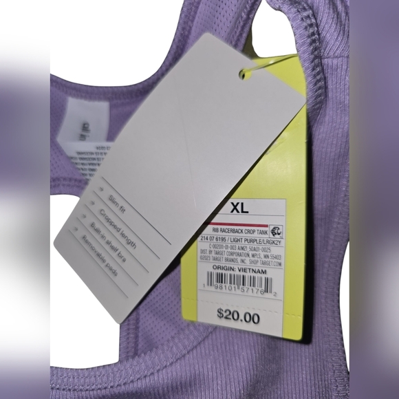 Womens All In Motion, Ribbed Racerback Purple Crop Tank Top, XL, NWT!!! - Picture 3 of 3